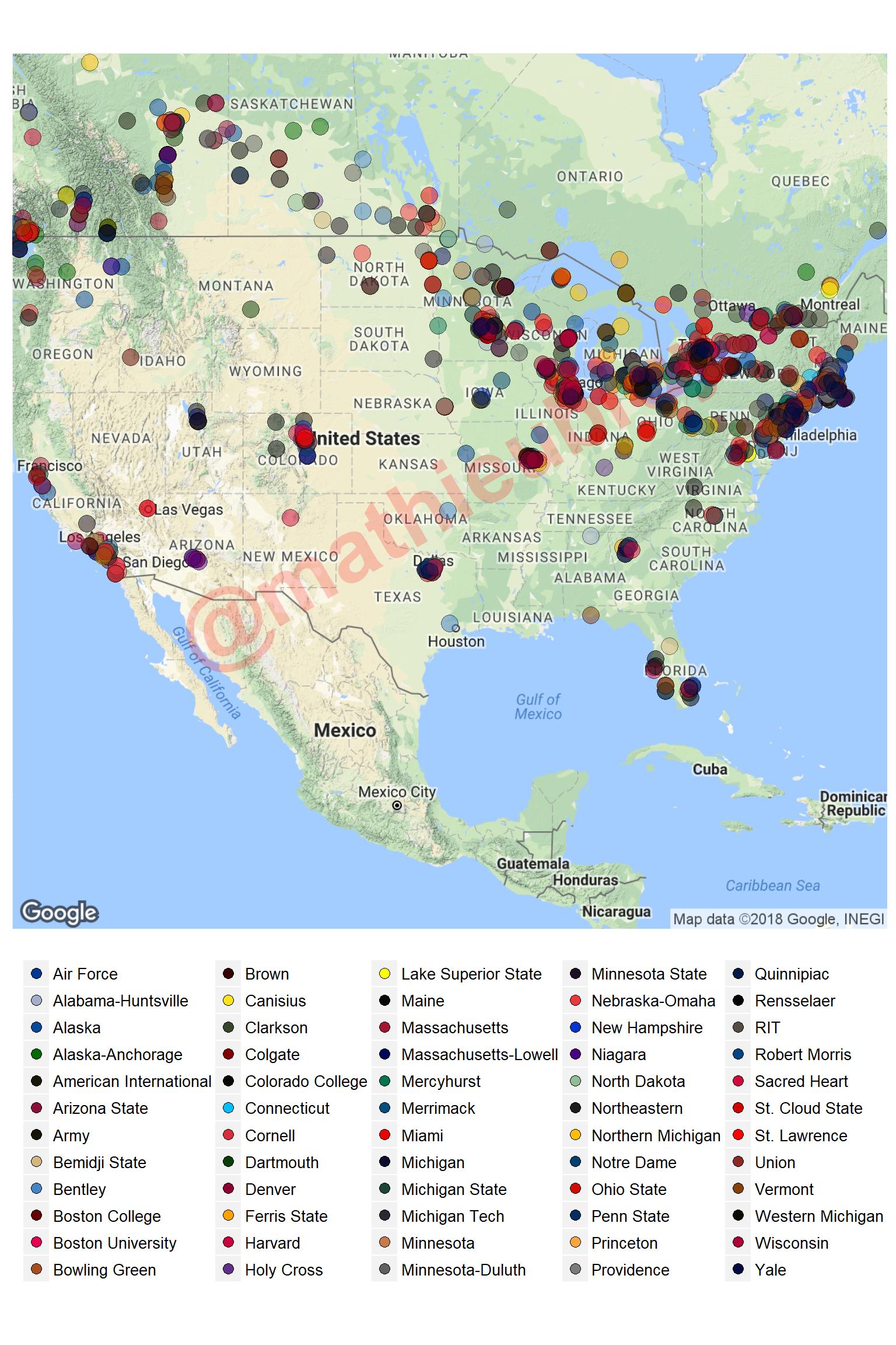 Interactive NCAA Hockey Player Maps using ggmap, ggimage, ggiraph, and